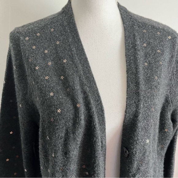 Loft • Charcoal Grey Star Sequin V Neck Cardigan - Picture 4 of 7